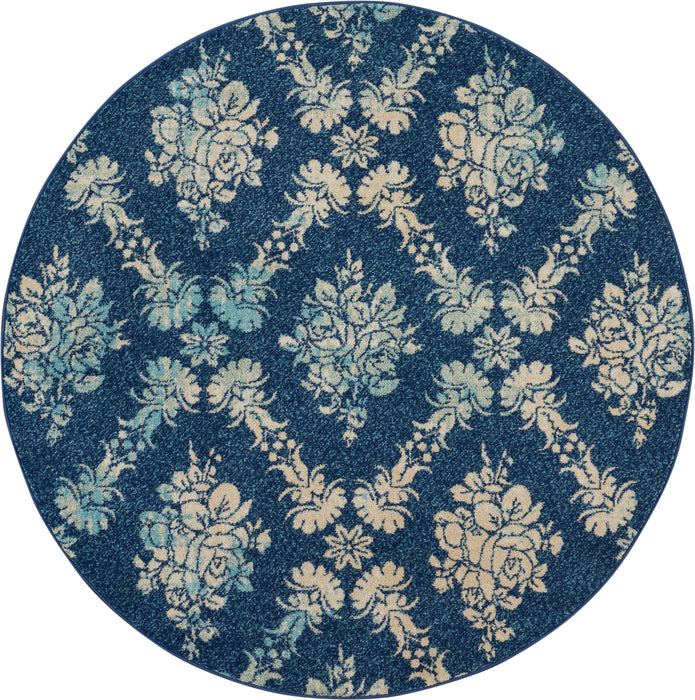 Nourison Tranquil TRA09 Navy Blue 5' Round Vintage Area Rug