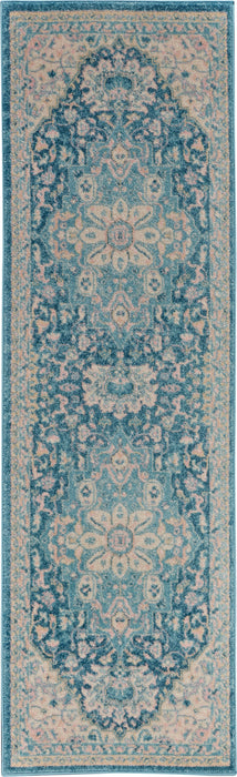 Nourison Tranquil TRA07 Turquoise Blue and White 7' Runner Hallway Rug