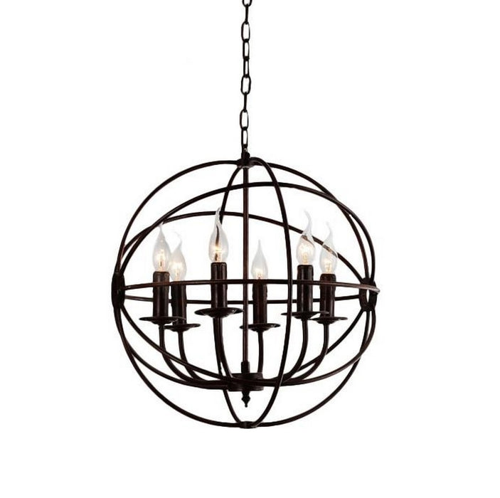 6 Light Up Chandelier with Brown finish