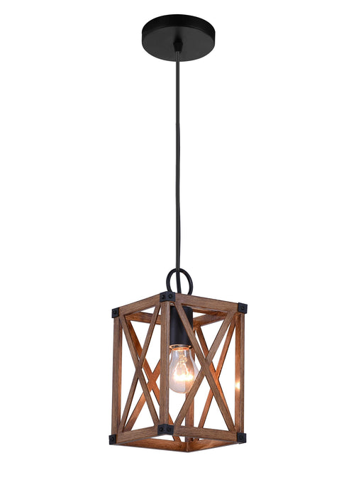 1 Light Pendant with Wood Grain Brown Finish
