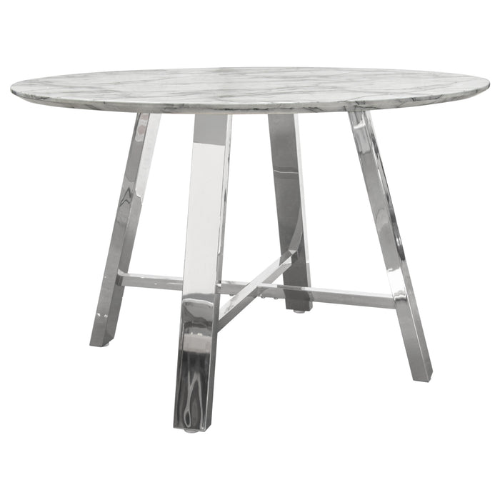 Paris 47" Round Dining Table w/ Faux Marble Top and Chrome Base by Diamond Sofa