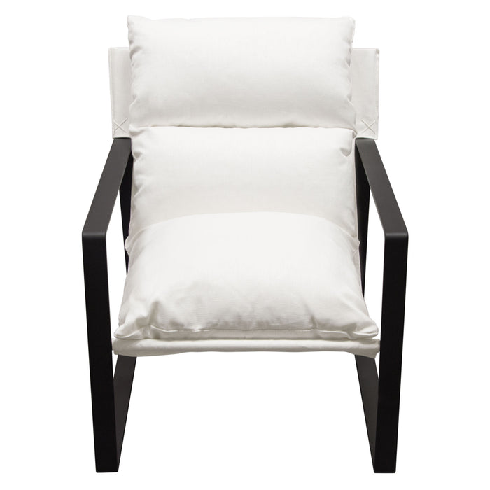 Miller Sling Accent Chair in White Linen Fabric w/ Black Powder Coated Metal Frame by Diamond Sofa