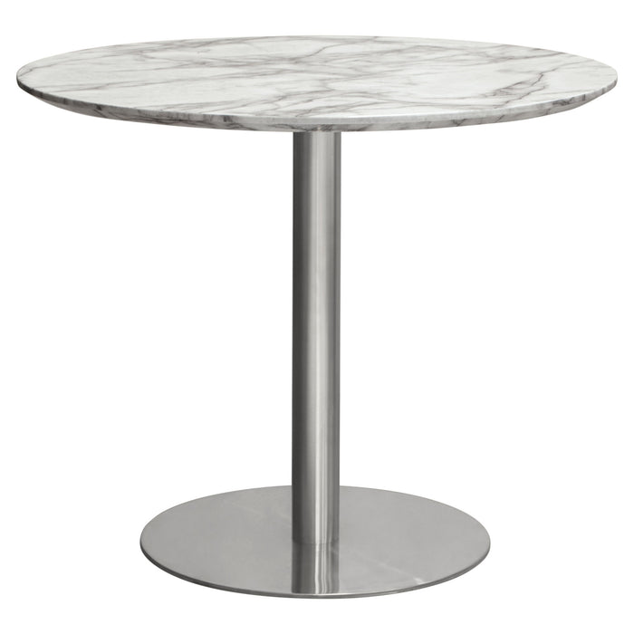 Stella 36" Round Dining Table w/ Faux Marble Top and Brushed Silver Metal Base by Diamond Sofa
