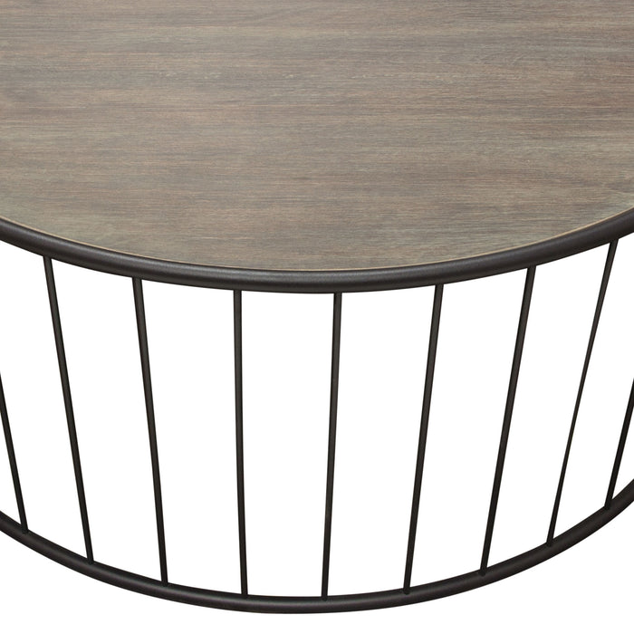 Gibson 38" Round Cocktail Table with Grey Oak Finished Top and Metal Base by Diamond Sofa