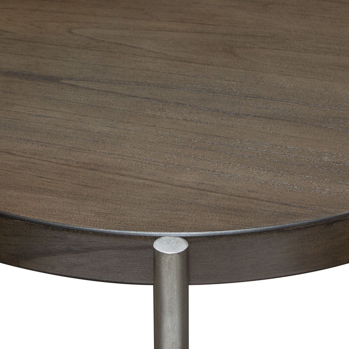 Atwood 22" Round End Table w/ Grey Oak Veneer Top & Brushed Silver Metal Base by Diamond Sofa