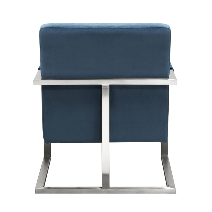 Studio Accent Chair in Royal Blue Velvet with Diamond Tuft and Stainless Frame by Diamond Sofa