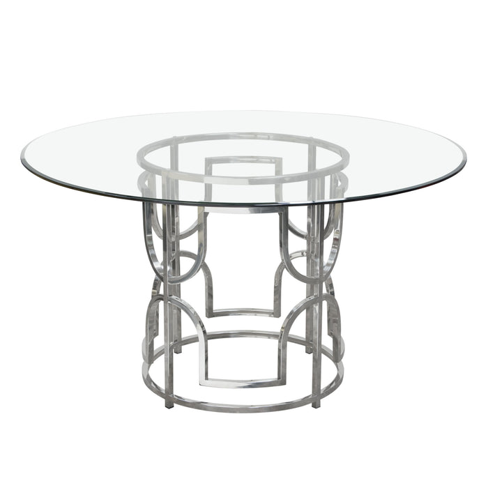Avalon 54" Round Glass Top Dining Table with Round Stainless Steel Base by Diamond Sofa