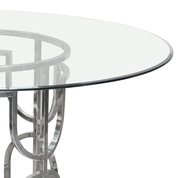 Avalon 54" Round Glass Top Dining Table with Round Stainless Steel Base by Diamond Sofa