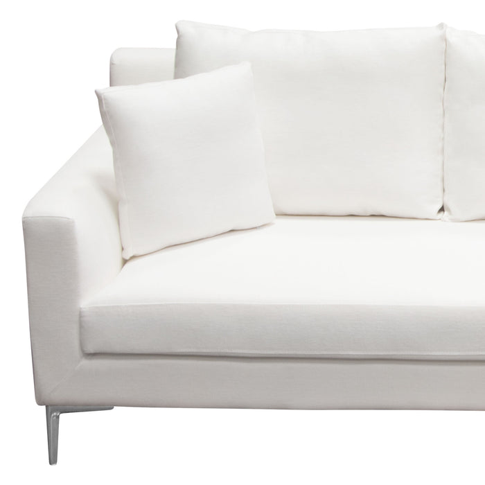 Seattle Loose Back Sofa in White Linen w/ Polished Silver Metal Leg by Diamond Sofa