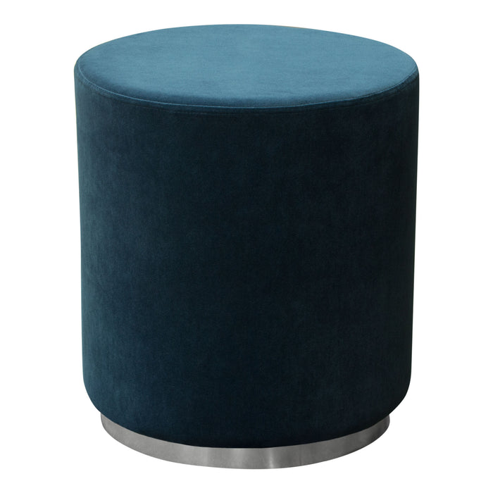 Sorbet Round Accent Ottoman in Navy Blue Velvet w/ Silver Metal Band Accent by Diamond Sofa