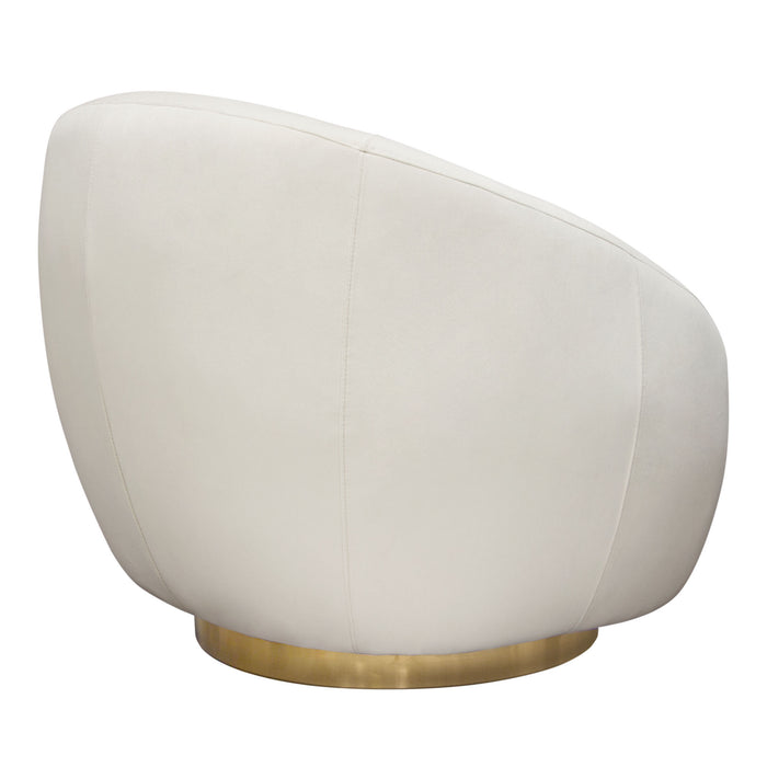 Celine Swivel Accent Chair in Light Cream Velvet w/ Brushed Gold Accent Band by Diamond Sofa
