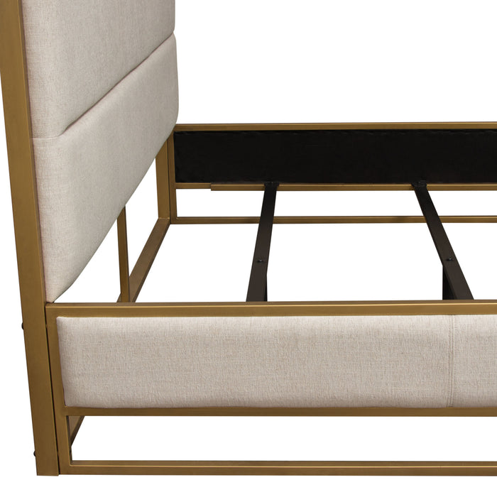 Empire Queen Bed in Sand Fabric with Hand brushed Gold Metal Frame by Diamond Sofa