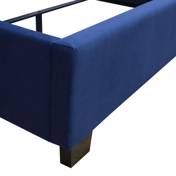 Majestic Queen Tufted Bed in Royal Navy Velvet with Nail Head Wing Accents by Diamond Sofa