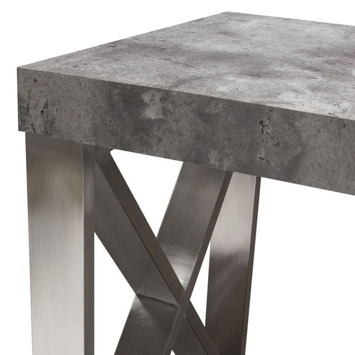 Carrera End Table in Faux Concrete Finish with Brushed Stainless Steel Legs by Diamond Sofa