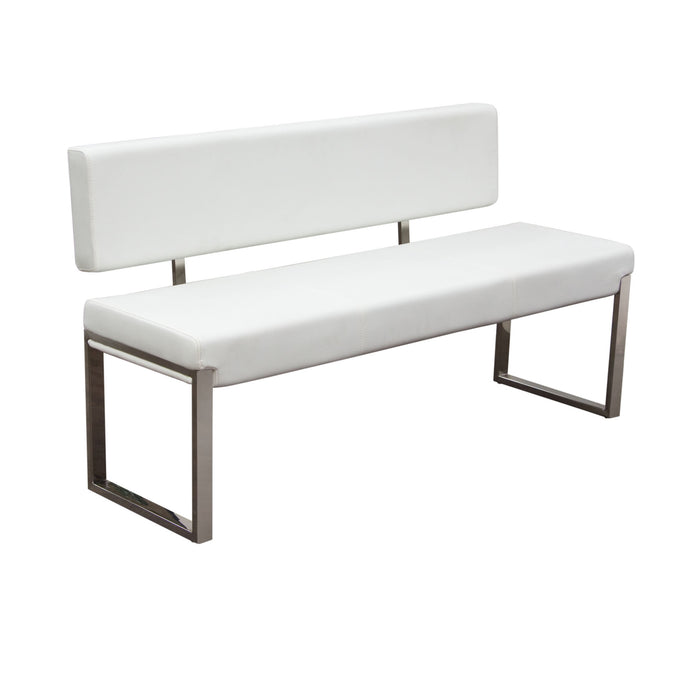 Knox Bench w/ Back & Stainless Steel Frame by Diamond Sofa - White