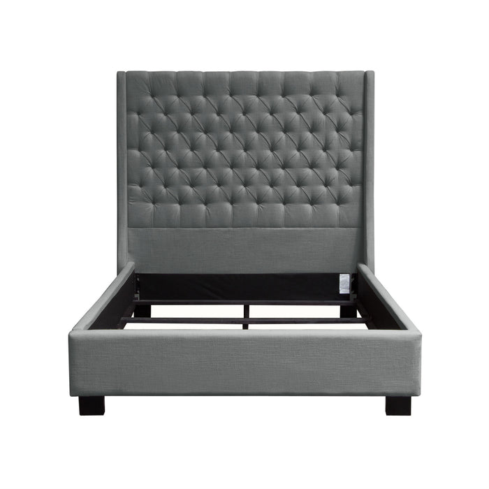 Park Avenue Eastern King Tufted Bed with Vintage Wing in Grey Linen by Diamond Sofa