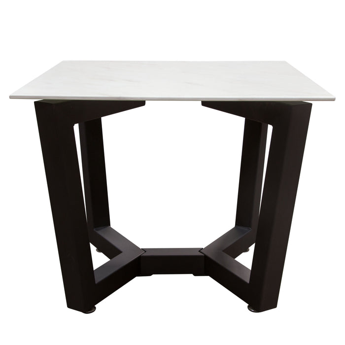 Caplan Square End Table with Ceramic Marble Glass Top and Black Powder Coat Base by Diamond Sofa