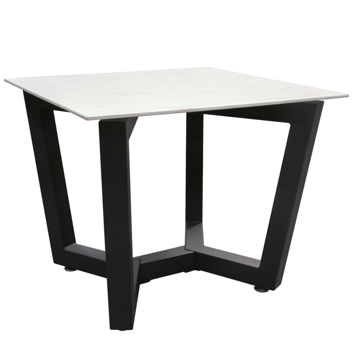 Caplan Square End Table with Ceramic Marble Glass Top and Black Powder Coat Base by Diamond Sofa