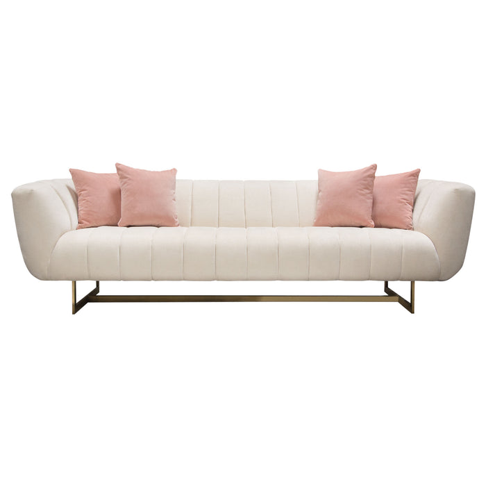 Venus Cream Fabric Sofa w/ Contrasting Pillows & Gold Finished Metal Base by Diamond Sofa