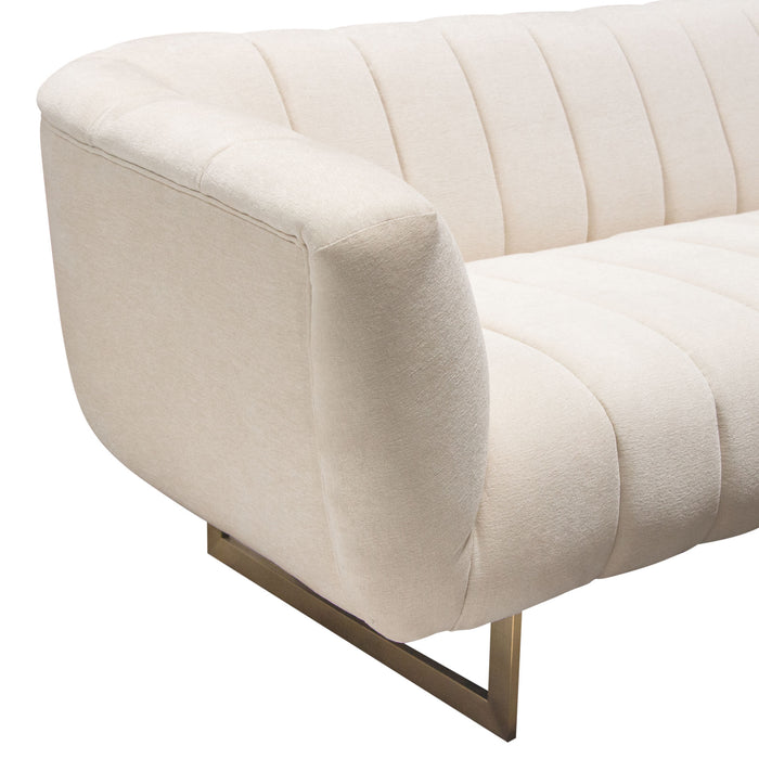 Venus Cream Fabric Sofa w/ Contrasting Pillows & Gold Finished Metal Base by Diamond Sofa