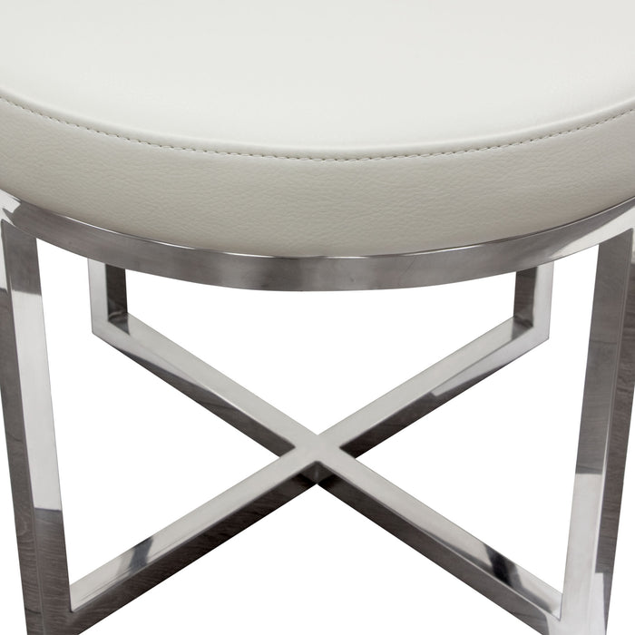 Ritz Round Accent Stool with Padded Seat in White Bonded Leather and Polished Stainless Steel Base by Diamond Sofa