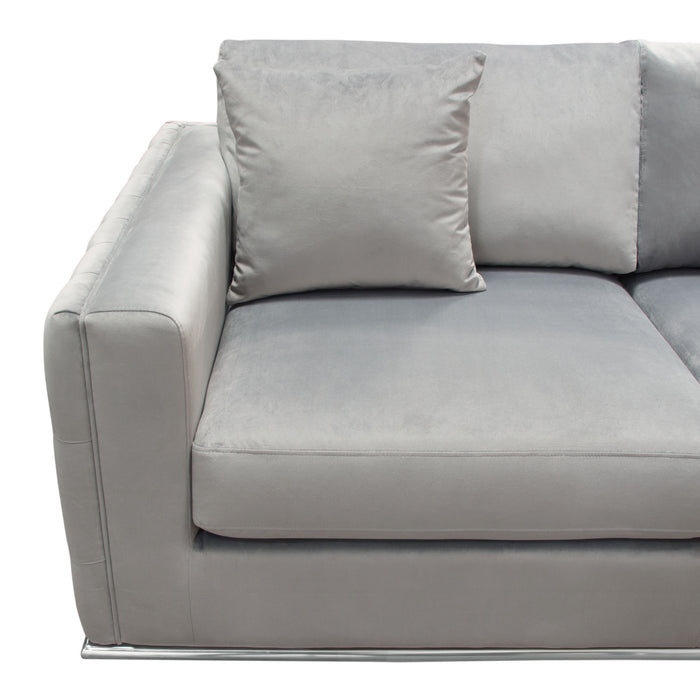Envy Loveseat in Platinum Grey Velvet with Tufted Outside Detail and Silver Metal Trim by Diamond Sofa