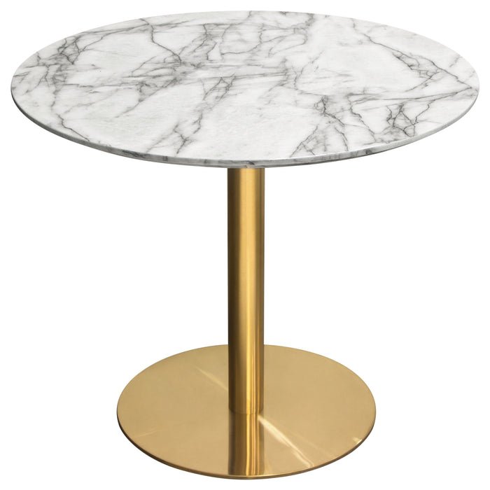 Stella 36" Round Dining Table w/ Faux Marble Top and Brushed Gold Metal Base by Diamond Sofa