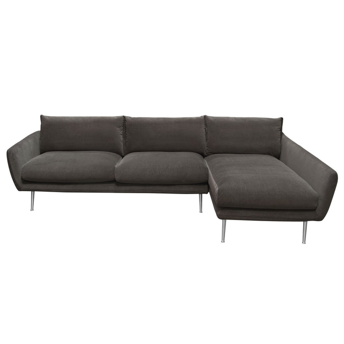 Vantage RF 2PC Sectional in Iron Grey Fabric w/ Brushed Metal Legs by Diamond Sofa