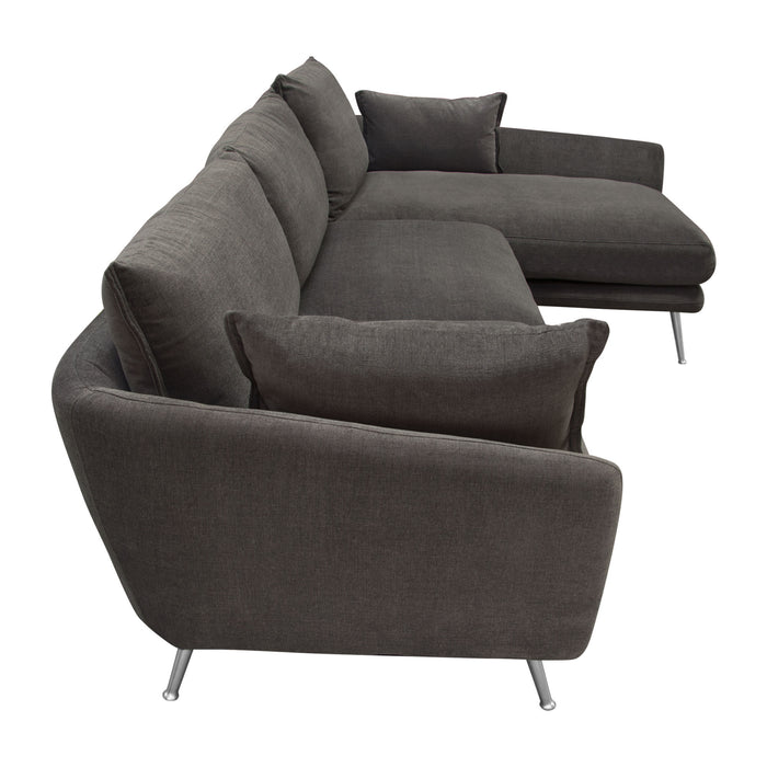 Vantage RF 2PC Sectional in Iron Grey Fabric w/ Brushed Metal Legs by Diamond Sofa