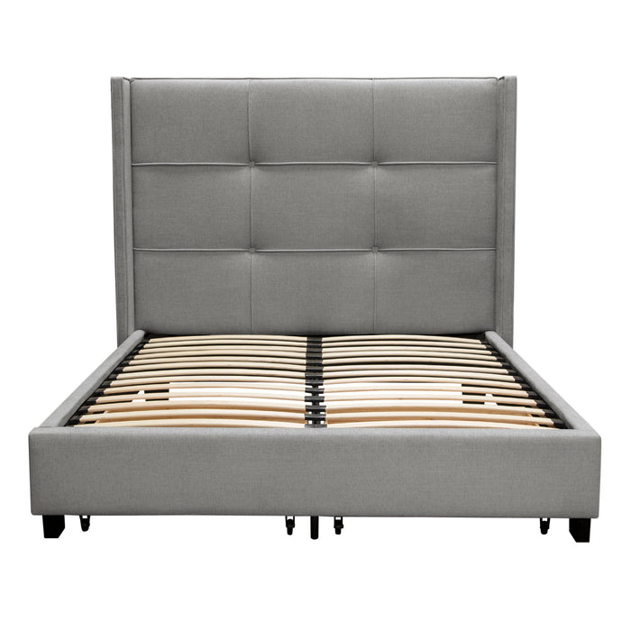 Beverly Eastern King Bed with Integrated Footboard Storage Unit & Accent Wings in Grey Fabric By Diamond Sofa