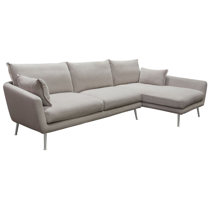 Vantage RF 2PC Sectional in Light Flax Fabric w/ Feather Down Seating & Brushed Metal Legs by Diamond Sofa