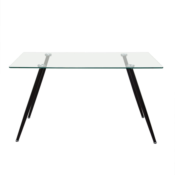 Finn Rectangular Glass Top Dining Table with Black Powder Coated Metal Legs by Diamond Sofa