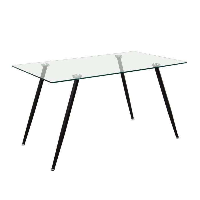 Finn Rectangular Glass Top Dining Table with Black Powder Coated Metal Legs by Diamond Sofa