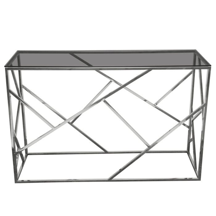 Nest Rectangular Console Table with Smoked Tempered Glass Top and Polished Stainless Steel Base by Diamond Sofa