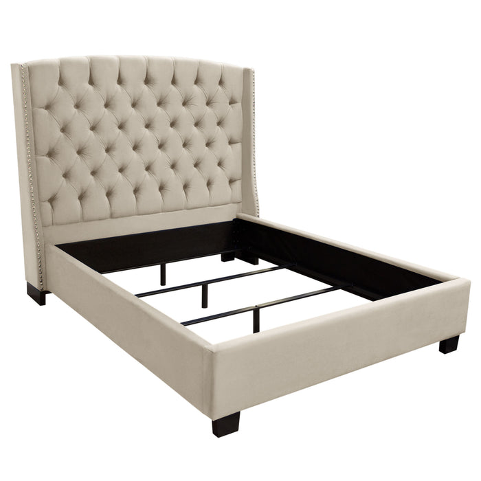 Majestic Queen Tufted Bed in Tan Velvet with Nail Head Wing Accents by Diamond Sofa
