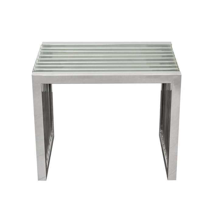 SOHO Rectangular Stainless Steel End Table w/ Clear, Tempered Glass Top by Diamond Sofa