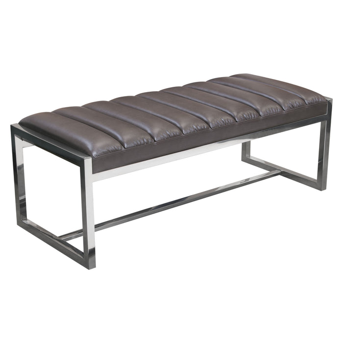 Bardot Large Bench Ottoman w/ Polished Stainless Steel Frame & Padded Seat in Elephant Grey Leatherette by Diamond Sofa