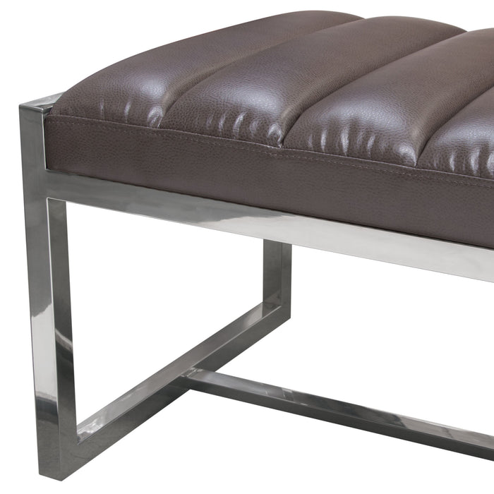 Bardot Large Bench Ottoman w/ Polished Stainless Steel Frame & Padded Seat in Elephant Grey Leatherette by Diamond Sofa