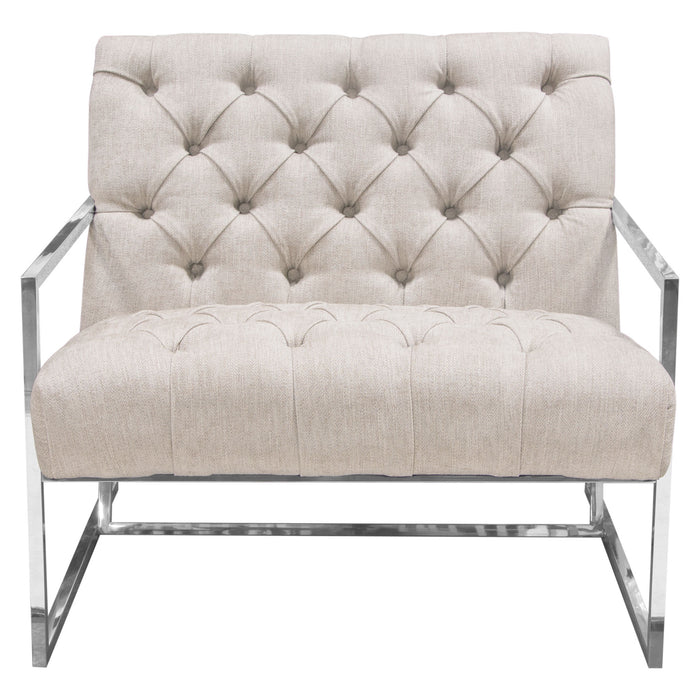 Luxe Accent Chair in Light Tweed Tufted Fabric with Polished Stainless Steel Frame by Diamond Sofa