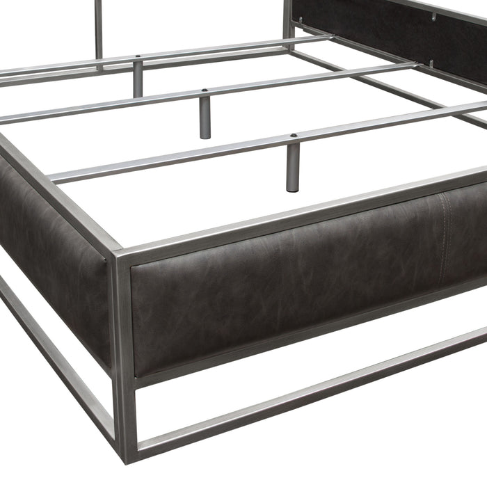 Empire Eastern King Bed in Weathered Grey PU with Hand brushed Silver Metal Frame by Diamond Sofa