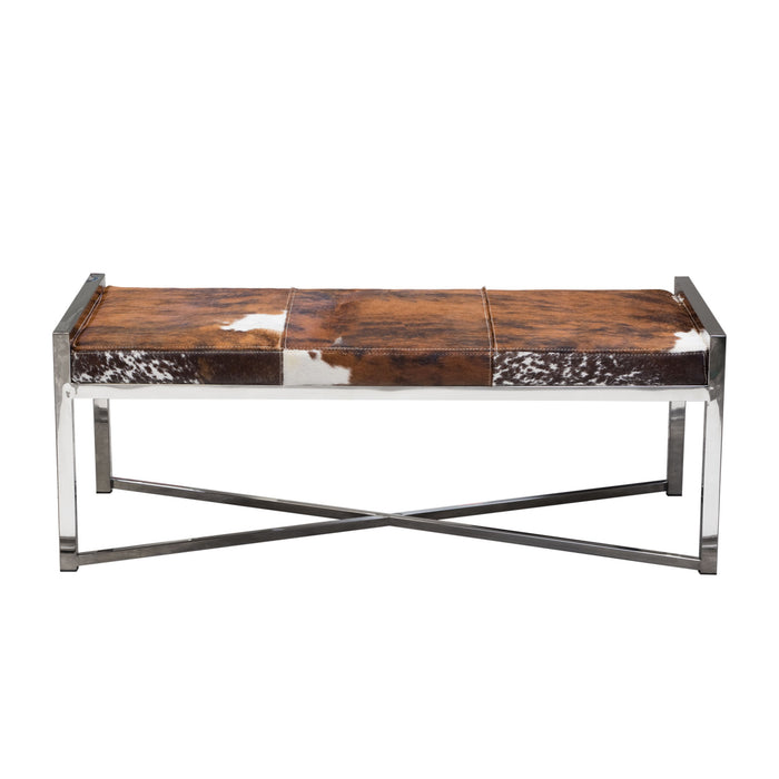 Mystique Brown/White Hair on Hide Bench w/ Polished Stainless Steel Frame by Diamond Sofa