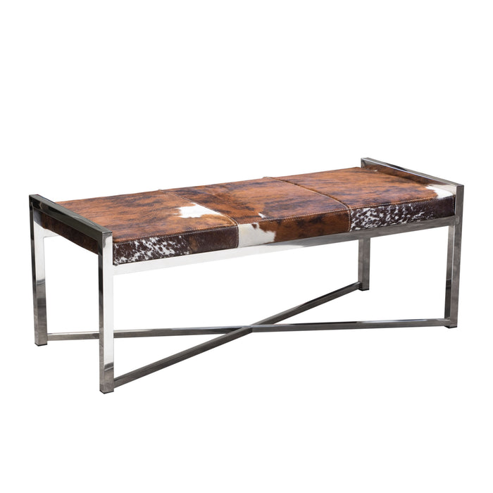 Mystique Brown/White Hair on Hide Bench w/ Polished Stainless Steel Frame by Diamond Sofa