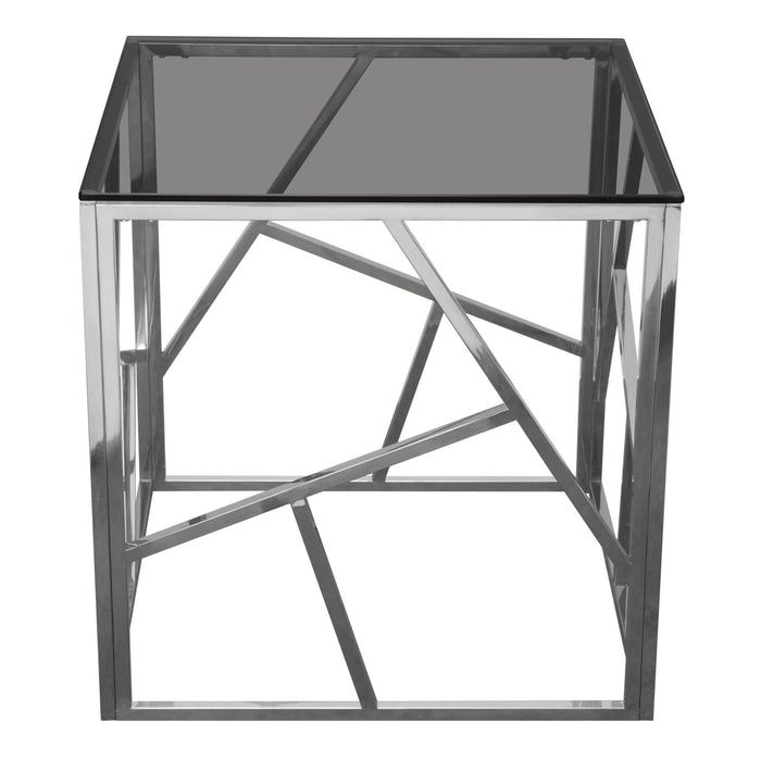Nest Square End Table with Smoked Tempered Glass Top and Polished Stainless Steel Base by Diamond Sofa