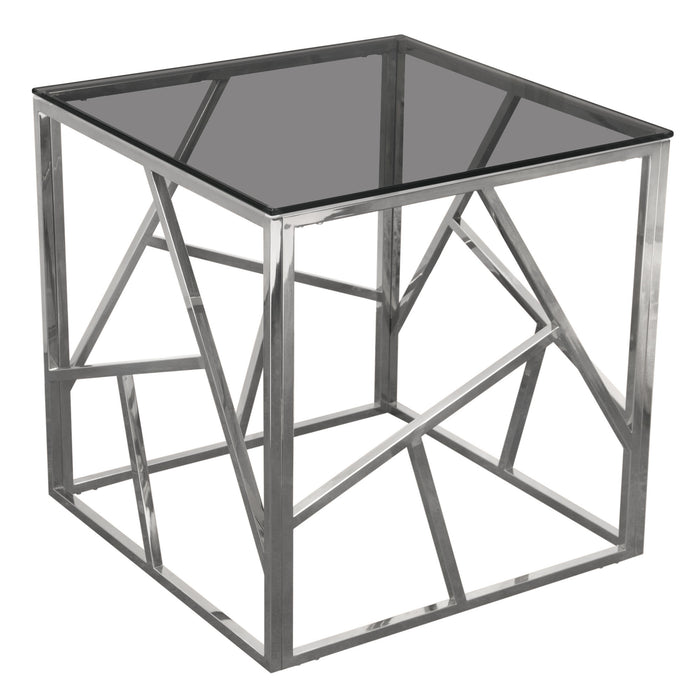 Nest Square End Table with Smoked Tempered Glass Top and Polished Stainless Steel Base by Diamond Sofa