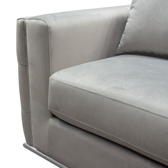 Envy Sofa in Platinum Grey Velvet with Tufted Outside Detail and Silver Metal Trim by Diamond Sofa