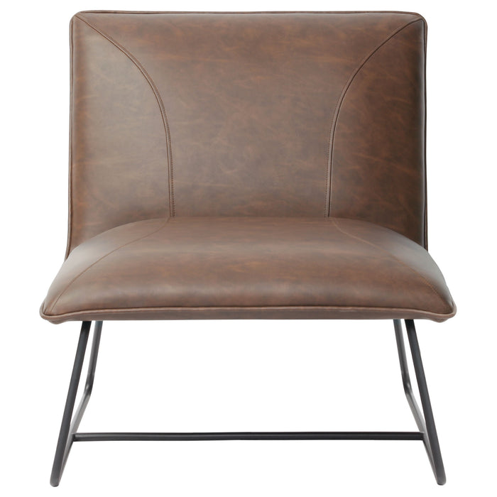 Jordan Armless Accent Chair in Chocolate Leatherette with Black Metal Base by Diamond Sofa