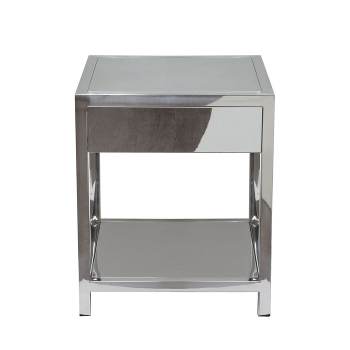 Corleo 1-Drawer Accent Table in Polished Stainless Steel by Diamond Sofa