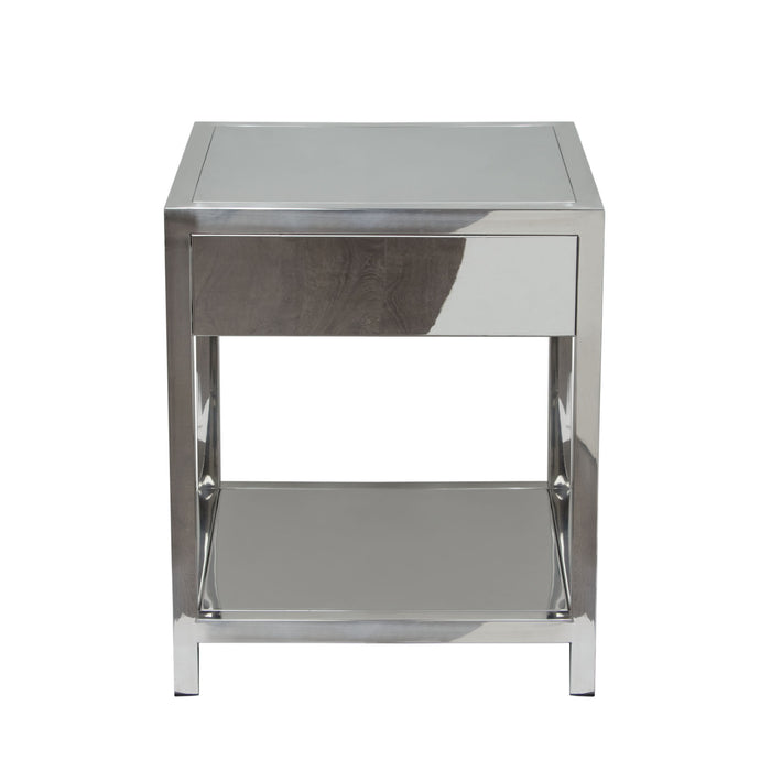 Corleo 1-Drawer Accent Table in Polished Stainless Steel by Diamond Sofa