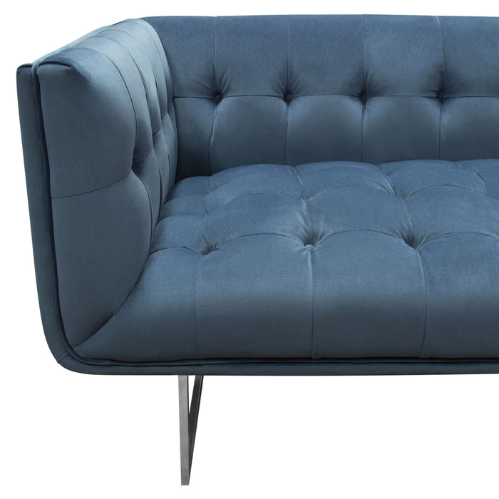 Hollywood Tufted Sofa in Royal Blue Velvet with Metal Leg by Diamond Sofa