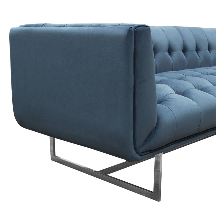 Hollywood Tufted Sofa in Royal Blue Velvet with Metal Leg by Diamond Sofa